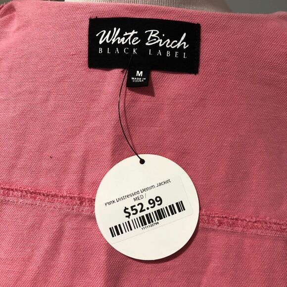 NWT White Birch Black Label Pink Distressed 100% Cotton Oversized Denim Jacket M - Picture 10 of 13